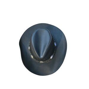 Herschel Hat Co Western Cowboy BLACK LEATHER NICKEL ACCENT BAND Size Medium USA